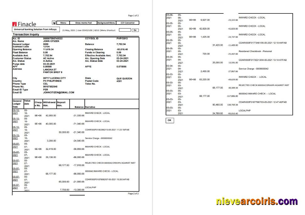 India Finacle bank 2p excel
